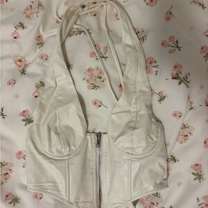 Edikted Cream Halter Top with Zipper